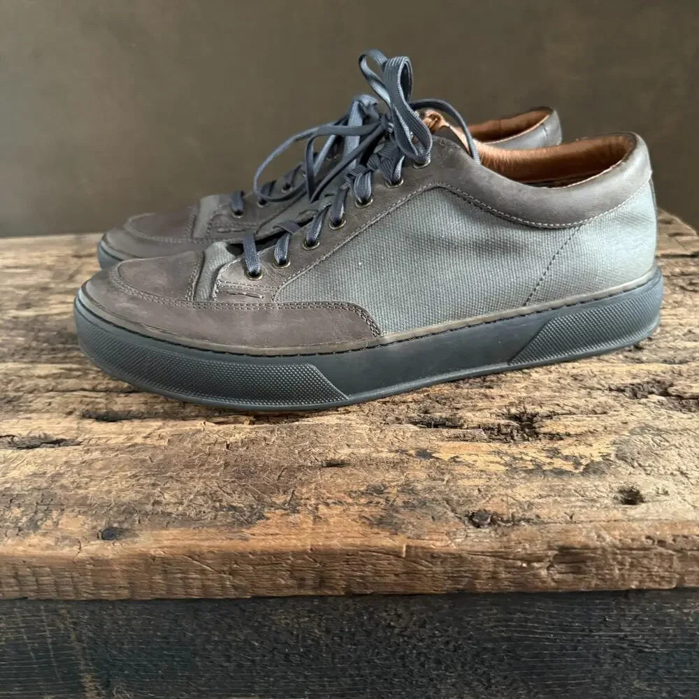 Frye Men’s Gray Leather Canvas Low Top Sneakers Size 11 Lace Up Casual Shoes